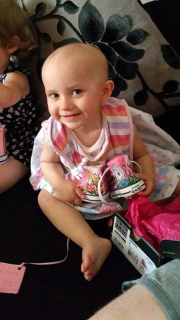 Brain tumour fighter Super Oliva with her Supershoes in 2015