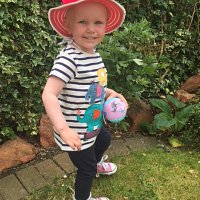 Millie wearing her new Supershoes in the garden