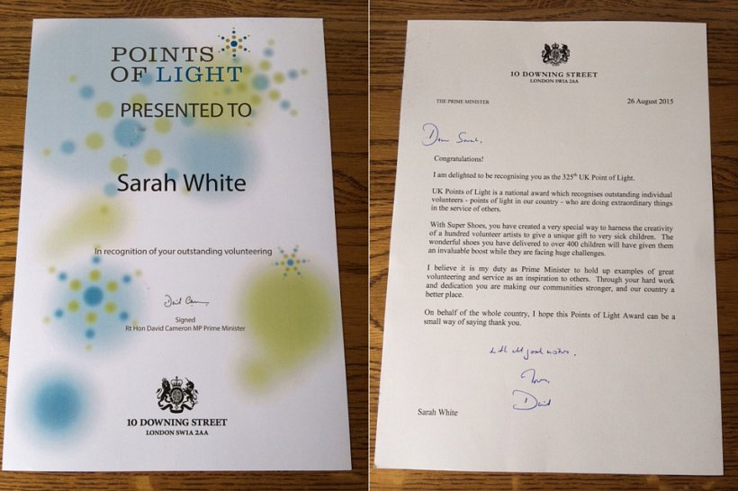 A personal letter and certificate was delivered from Downing Street this morning.